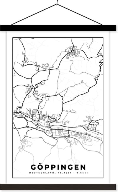 Posterhanger incl. Poster 40x60 cm - Schoolplaat - Kaart - Göppingen - Plattegrond - Stadskaart - Textielposter - Zwarte latten - Stadskaart