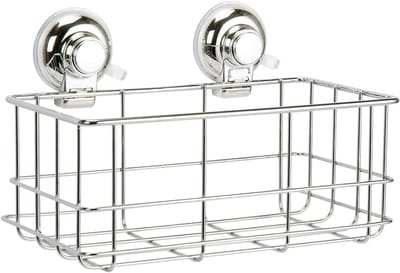 Famanu – Rechthoekige douchemand van verchroomd draad met zuignapbevestiging, 17 x 26,2 x 15,7 cm