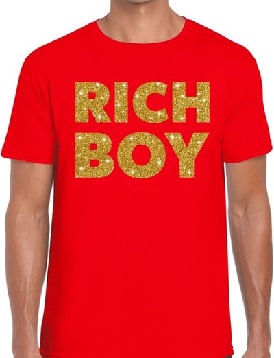 Rich boy goud glitter tekst t-shirt rood voor heren S