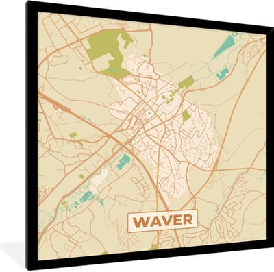 Fotolijst incl. Poster - Kaart - Plattegrond - Waver - Vintage - Stadskaart - 40x40 cm - Posterlijst