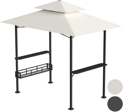 Barbecuepaviljoen 238 x 148 x 250 cm Beige Partytent met Dubbele Afdekking Metalen Barbecuetent Tuinpaviljoen pergola