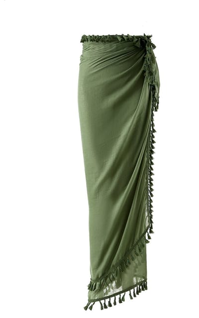 Emilie Scarves - pareo - olijfgroen - franjes