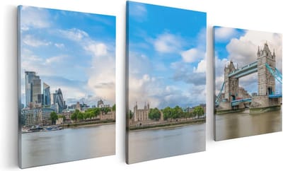 Artaza Canvas Schilderij Drieluik Tower Bridge in Londen - 120x60 - Foto Op Canvas - Canvas Print