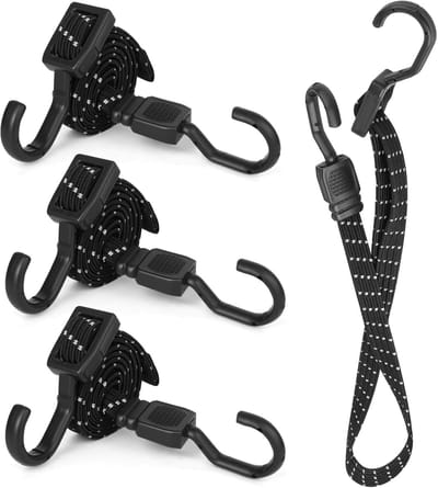 Set van 4 elastische koorden met haken 100 cm - verstelbaar - geschikt voor dekzeilen - auto's - motorfietsen en kamperen