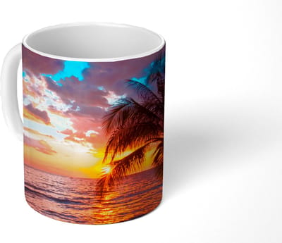 Mok - Koffiemok - Palm - Zonsondergang - Strand - Zee - Horizon - Mokken - 350 ML - Beker - Koffiemokken - Theemok
