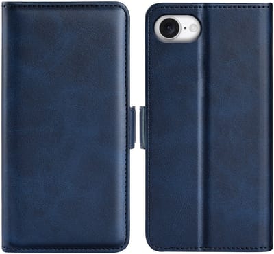 MobyDefend Hoesje - Geschikt voor iPhone 16e / iPhone 17e - Luxe Wallet Book Case (Sluiting Zijkant) - Blauw
