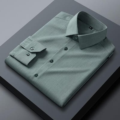 Overhemd Heren Zakelijke Formele Kleding Jonge Mannen Effen Kleur Strijkvrij Easy-Care Lente en Herfst Lange Mouwen Wit Overhemd XXXXL gray