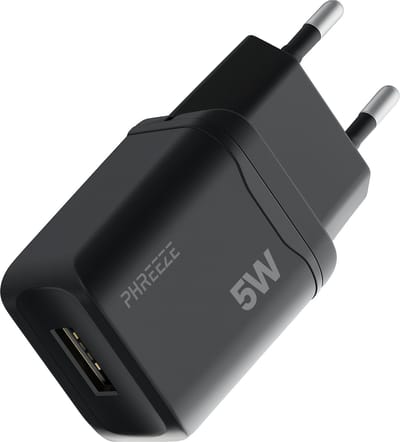 Phreeze - usb adapter - 5w oplader - 5v/1a stekker - oplaadblokje - telefoon oplader - zwart