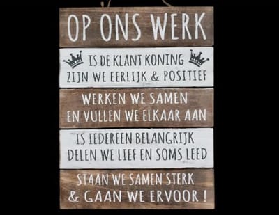 Tekstbord op ons werk hout 30x40cm