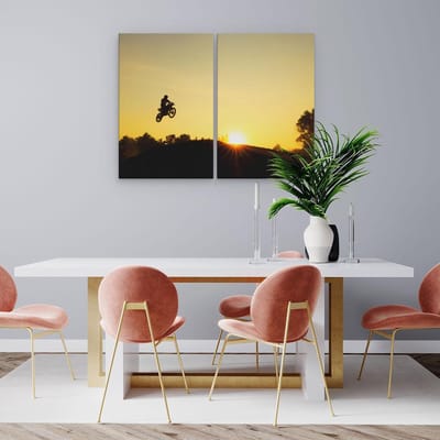 Artaza Canvas Schilderij Tweeluik Silhouet Van Een Motorcross Bij Zonsondergang - 80x60 - Foto Op Canvas - Canvas Print