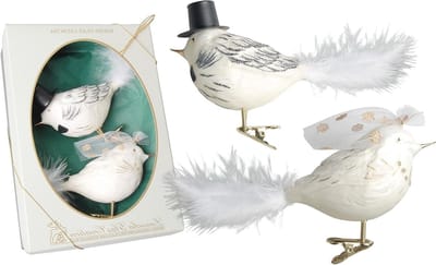 Bruidspaar Decoratie - Trouwaccessoires - Bruiloft Versieren - Mondgeblazen Glas - ca. 15cm - Wit