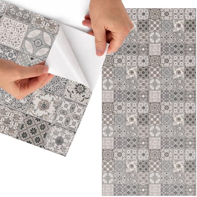 Tulup Meubelfolie - Retro mozaïek Meubel Wrap Folie - 75x150 cm - Grijs Meubelfolie - Meubelfolie Zelfklevend - Vintage Meubelfolie - Wrapfolie Keuken - Wanddecoratie - Achtergronden en patronen