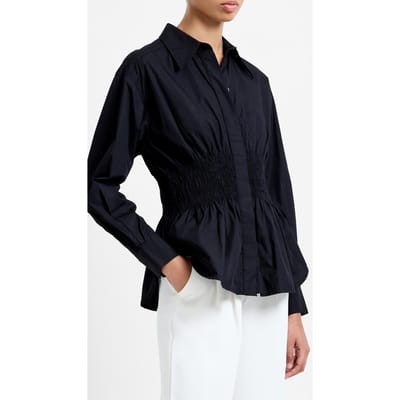 French Connection Cambria Cotton Smocked Shirt Blackout Größe: 8 | Longsleeves Outlet | Damen | Schwarz