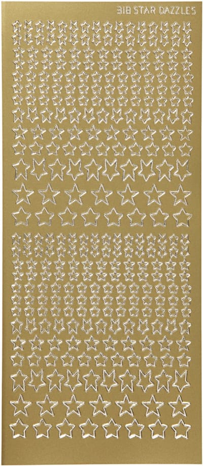 Stickers, sterren, vel 10x23 cm, goud, 1 vel
