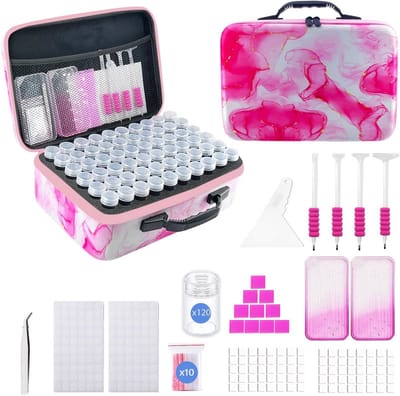 Diamantkunst opbergers - Kralen organizer - Hobby projecten - 120 sleuven - 32 x 22 x 12 cm - Roze
