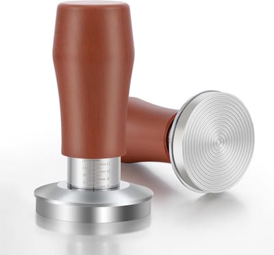 Espressostamper Roestvrij Staal - Koffiedrukker Barista - Consistente Extractie - Dubbel Veermechanisme - 54 mm Basis - Bruin
