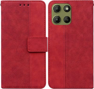 Coverup Hoesje - Geschikt voor Motorola Moto G15 / G17 (Power) Hoesje - Coverup Geometric Book Case - Rood