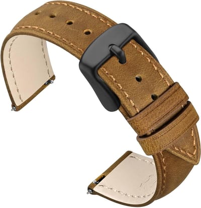 Retro horlogeband van crazy horse leer met snelle bevestiging, 18 mm tot 22 mm, stijlvol en duurzaam