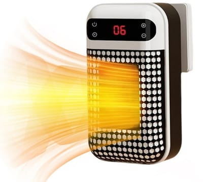Mini Stopcontact Kachel Elektrische Kachels, Draagbare Muur Radiatior met Afstandsbediening, Snelle Keramische Luchtverwarming met 12-Uur Timer, Energiebesparende Stille Verwarming voor Badkamer Kantoor en Thuis, Thermostaat en LED Display, Wit