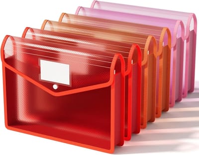 Plastic A4 Mappen Set van 6, Transparante Documentenfolders met Drukknoop, Ideaal voor School, Kantoor en Thuis, Verkrijgbaar in 3 Kleuren