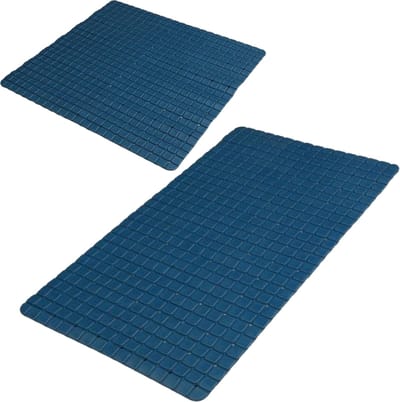 Urban Living Douche/badkamer anti-slip matten set - 2x stuks - rubber - donkerblauw