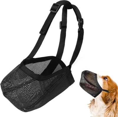 Muilkorf voor honden - Hondenmuilkorf - Ademend en zacht - Verstelbare muilkorf van mesh - Geschikt Voorkomt bijten, kauwen en blaffen - Geschikt Voor kleine, middelgrote en grote honden - Neusomtrek 24 cm tot 27 cm - zwart