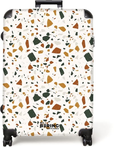 NoBoringSuitcases.com® - Koffer groot - Reiskoffer lichtgewicht - Terrazzo patroon roest oker - Rolkoffer met 4 wielen - Grote trolley XL - 98 liter bagage