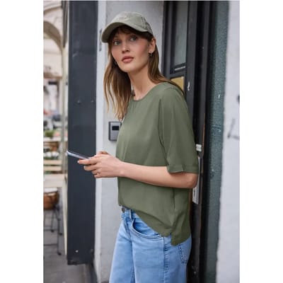 Blouse met korte mouwen en ronde hals in effen kleur