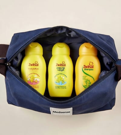Set : Zwitsal mini's - baby verzorging- shampoo, bodylotion en zeepvrije wasgel 75ml in een tasje van medsense®