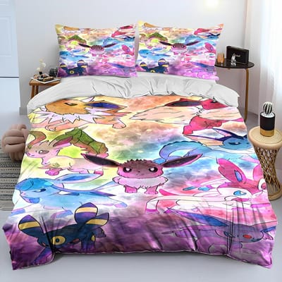3D Cartoon Pikachu Pokemon Monster Dekbed Beddengoed Set Dekbedovertrek Bed Set Dekbedhoes Kussensloop Queen Beddengoed Set Volwassenen Kinderen EU Single(135*200cm)3pcs