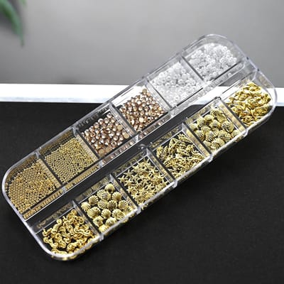 12 Grilles Perles Strass 3D Charms Nail Art Inspirés de l'Océan Alliage Coquillage Ormeau Hippocampe Étoile de Mer Conque Perles Imitation Perle Pour Manucure DIY Fournitures pour Ongles