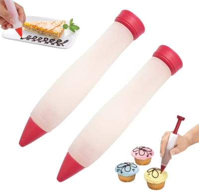 2-delige set - Taartspuitkwast - Spuitpistool - Siliconen spuitkwast - Bakgereedschap - Spuitbenodigdheden - Draagbaar - Duurzaam - Geschikt voor fondanttaarten, cupcakes, koekjes en chocoladedecoraties - Rood - 13,5*2,7 cm