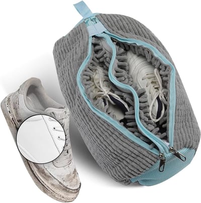 Schoenwaszak voor de wasmachine: dubbele rits, dubbele vakken, beschermende tas voor optimale reiniging en onderhoud van schoenen