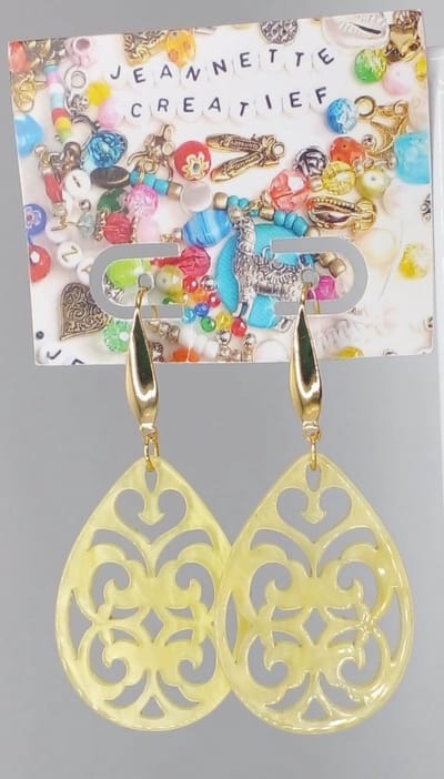 Jeannette-Creatief® - Resin - Barok Druppel Geel - Gele Oorbellen - Resin Oorbellen – Oorbellen Geel - Gouden Oorbellen - Oorbellen – Oorhangers - Oorbellen dames - Druppelvormige oorbellen - Pasen - Lente