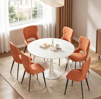 STILVORA Eetkamerstoel 43 x 40 x 86 Cm - Set Van 6 Met Gestoffeerde Zitting En Open Rugleuning - Voor Eetkamer En Woonkamer - Chenille Metaal - Oranje