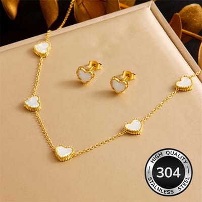 Sjika - Sieradenset Dames – Gouden Ketting & Oorbellen met Hartjes - Cadeau voor haar