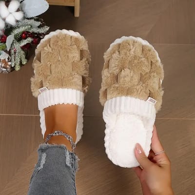 1 paar pantoffels van imitatiebont, casual instapper met pluche gevoerde schoenen, comfortabele pantoffels voor binnen 44-45