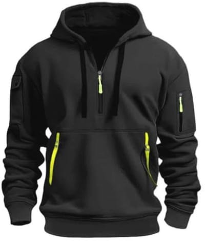 Herenhoodie met kwart rits en zakken - Fleece trui met capuchon en lange mouwen