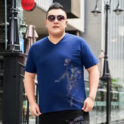 Lente en Zomer Nieuw T-shirt met korte mouwen Heren Vet Plus Size Half-mouwen Katoen Stretch Body Shirt Top XXXXXL 6XL blauw