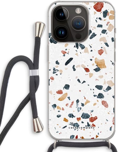 Case Company® - Hoesje met koord geschikt voor iPhone 14 Pro hoesje met Koord - Terrazzo N°4 - Telefoonhoesje met Zwart Koord - Bescherming aan alle Kanten en Over de Schermrand