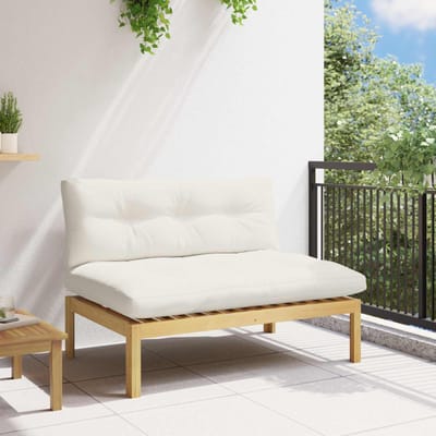 vidaXL - Midden - Sofa - Eenheid - Licht - Acacia - en - Crèmekleurig - Wit - Acaciahout