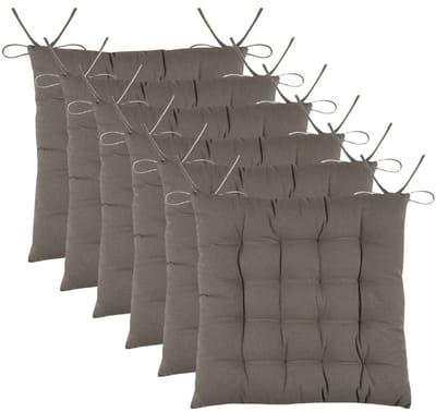 Stof Textile stoelkussens DUO - 6x - taupe - 38 x 38 x 3.5 cm - touwtjes sluiting - zitkussens - binnen/buiten