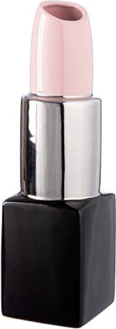 Gilde Handwerk - Vaas - Lipstick - Lippenstift Vaas - Keramiek - Zilver - Roze - 30x9 cm