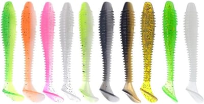 Set van 50 stuks 55MM biomimetische PVC plastic visaas met gedraaide T-staart, ideaal voor zoet- en zoutwatervissen