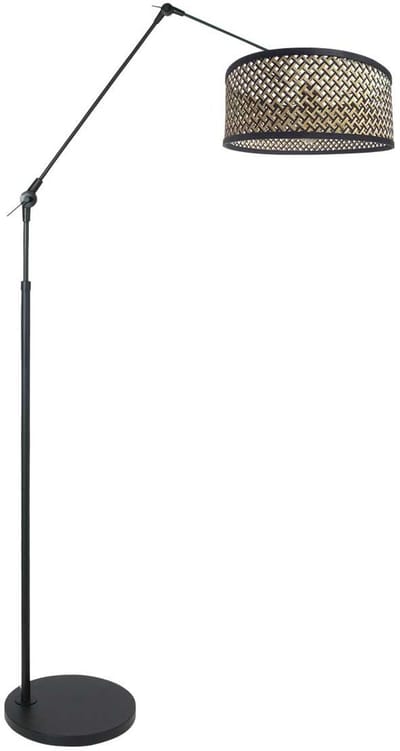 Zwarte Vloerlamp / Booglamp Prestige Chic 3792ZW - Draaibaar, Kantelbaar en Uitschuifbaar - Bamboe en Metaal - Steinhauer - 220 cm Snoer met Voetschakelaar