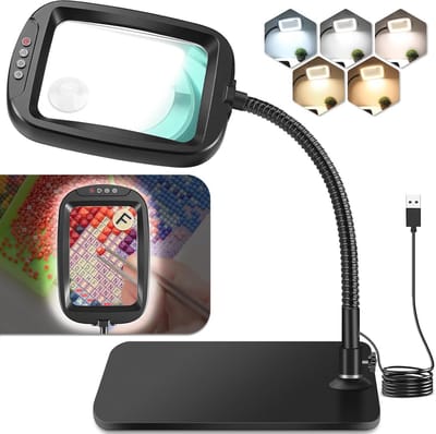 SnelShoppen - 10X Vergrootglas met Licht en Standaard - Bureauvergrootglas Lamp met 5 Kleurenmodi - Traploos Dimbaar voor Hobby's, Ambachten, Senioren