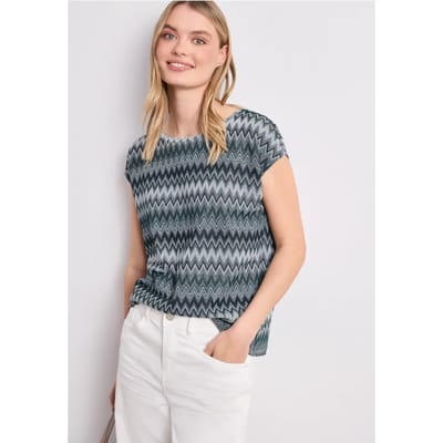 Shirt met boothals en zigzagprint