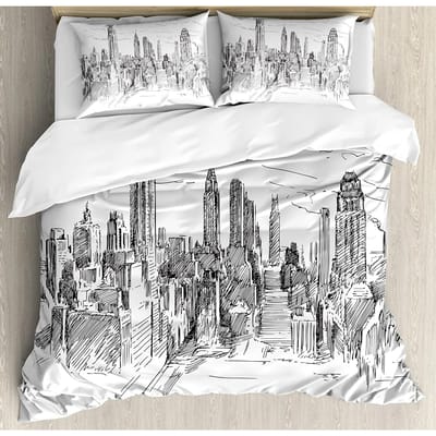 New York Beddengoedset Dekbed Dekbedovertrek Kussenslopen NYC Dat Nooit Slaapt Reflecties Op Manhat Beddengoedovertrek Tweepersoonsbedset AU Queen(210x210cm)