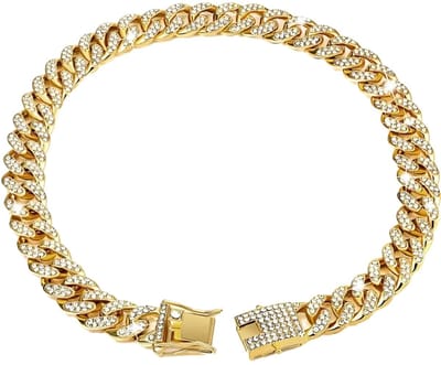 Dailygoods- Hondenhalsband verstelbaar - Cubaanse halsband - Hondenhalsband met strass-steentjes - Legering - Voor kleine/middelgrote/grote honden - 65 cm - Hondenriem