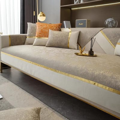 Gold Line Bankovertrek Witte Rand Antislip Slipcover Zitvlak Modern Bankkussenovertrek Universele Bankhanddoek Voor Woonkamer Decor 70x70cm 1pcs